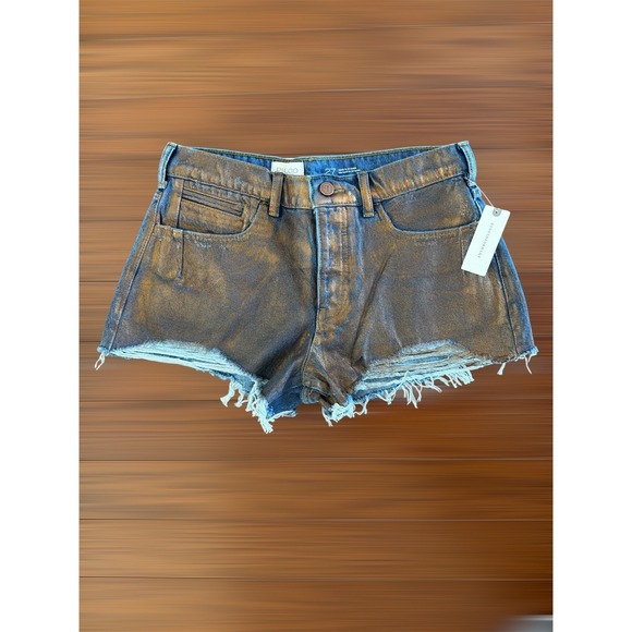 Anthropologie PILCRO Devon Rins Jean Shorts COATED EDITION Sz 27 Metallic Bronze - Picture 1 of 14